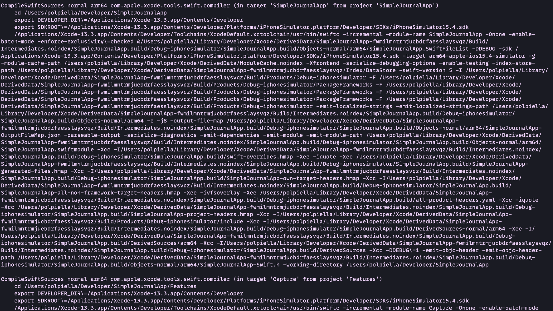 An image showing the simplified raw output of the xcodebuild command