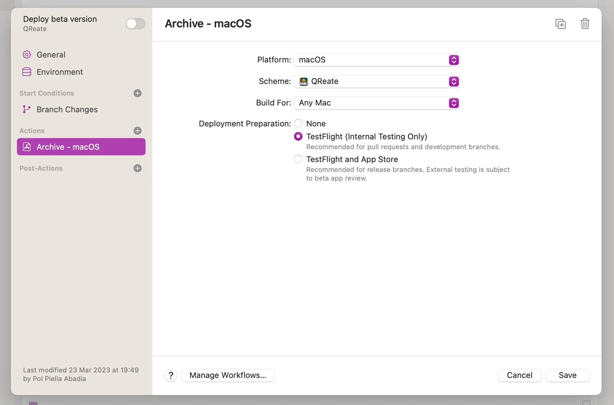 The configuration for the archive step