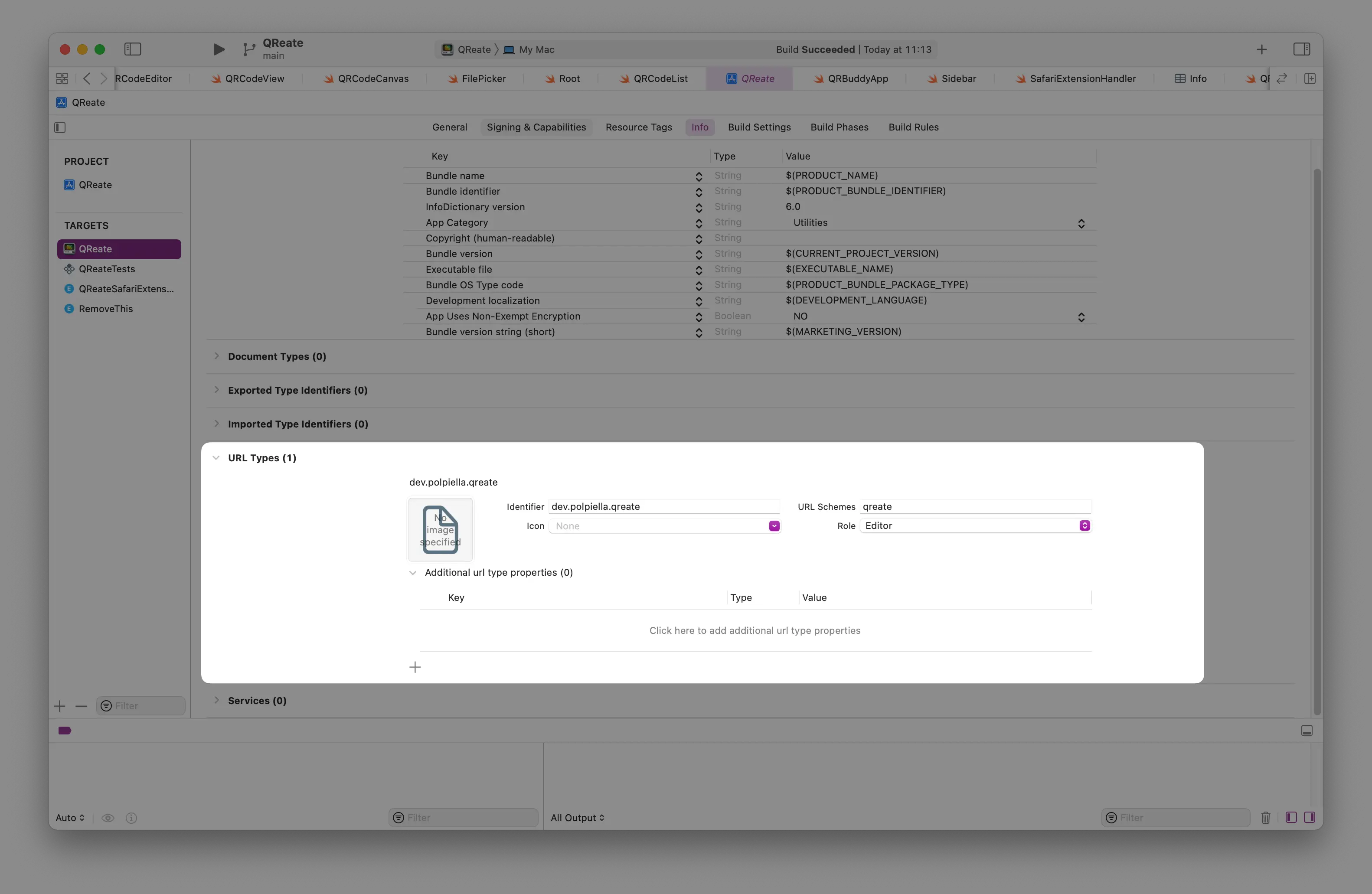 Registering a URL type for a target in Xcode