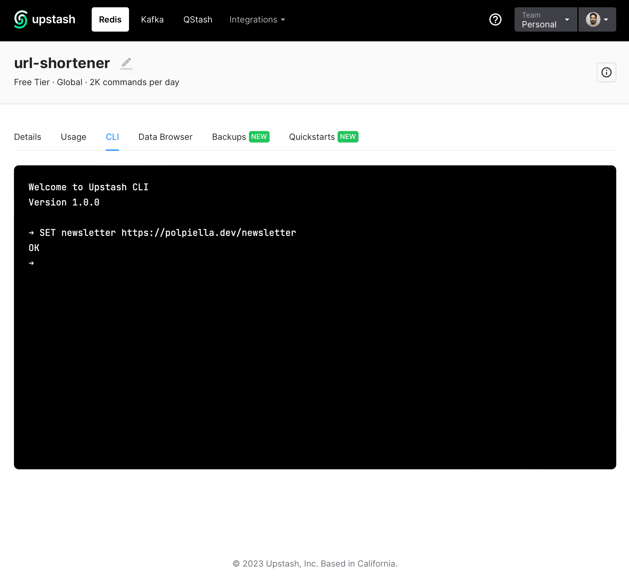 A screenshot showing how to add a new entry with a key-value pair through Upstash's CLI view