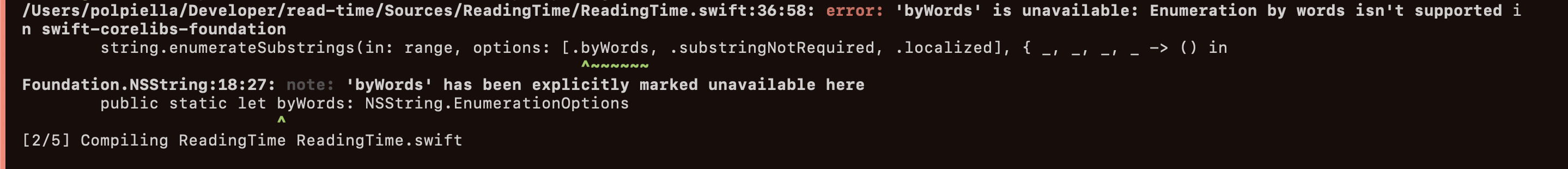 Error where byWords is not available in non-Apple platforms