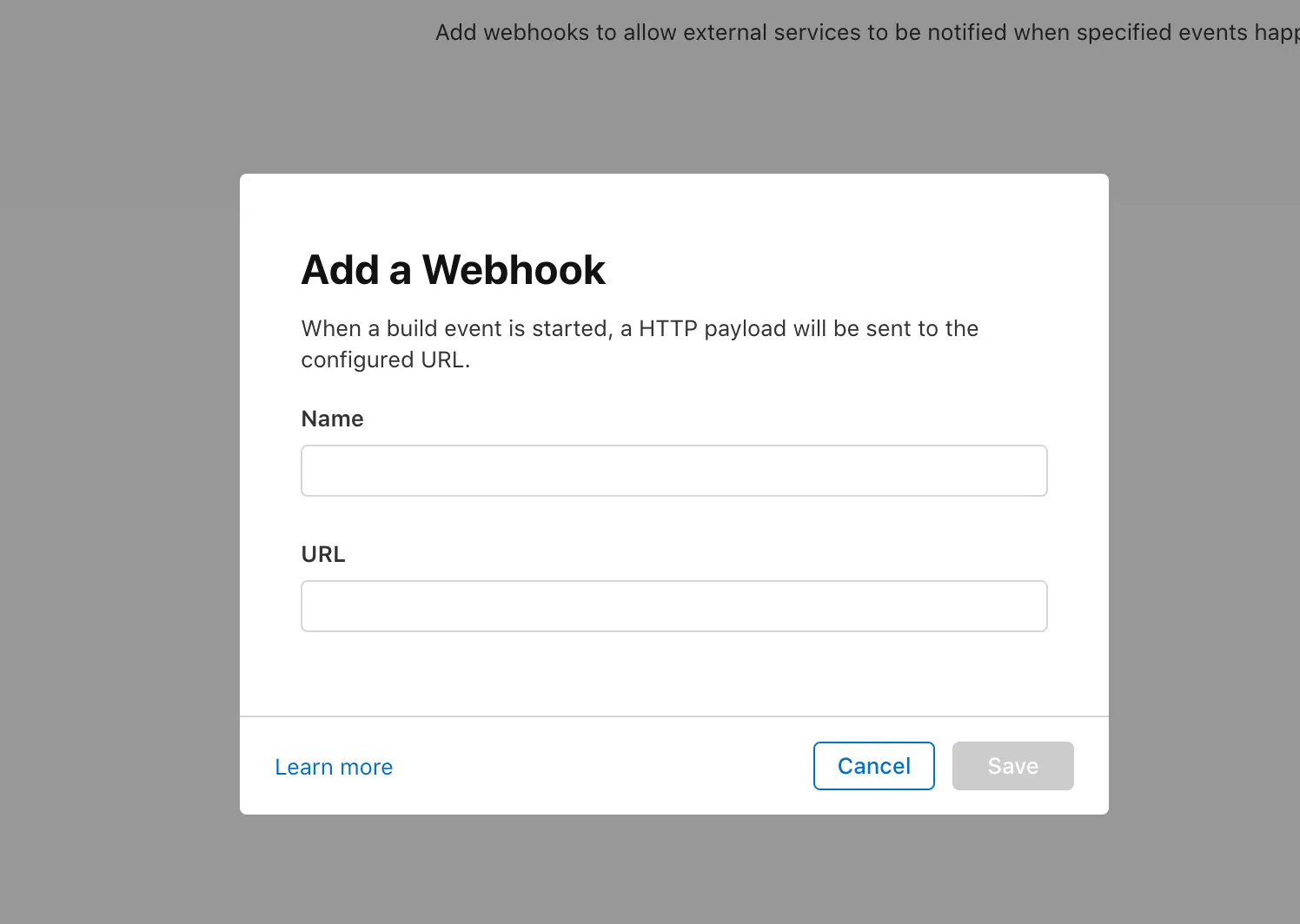 Xcode Cloud webhook modal