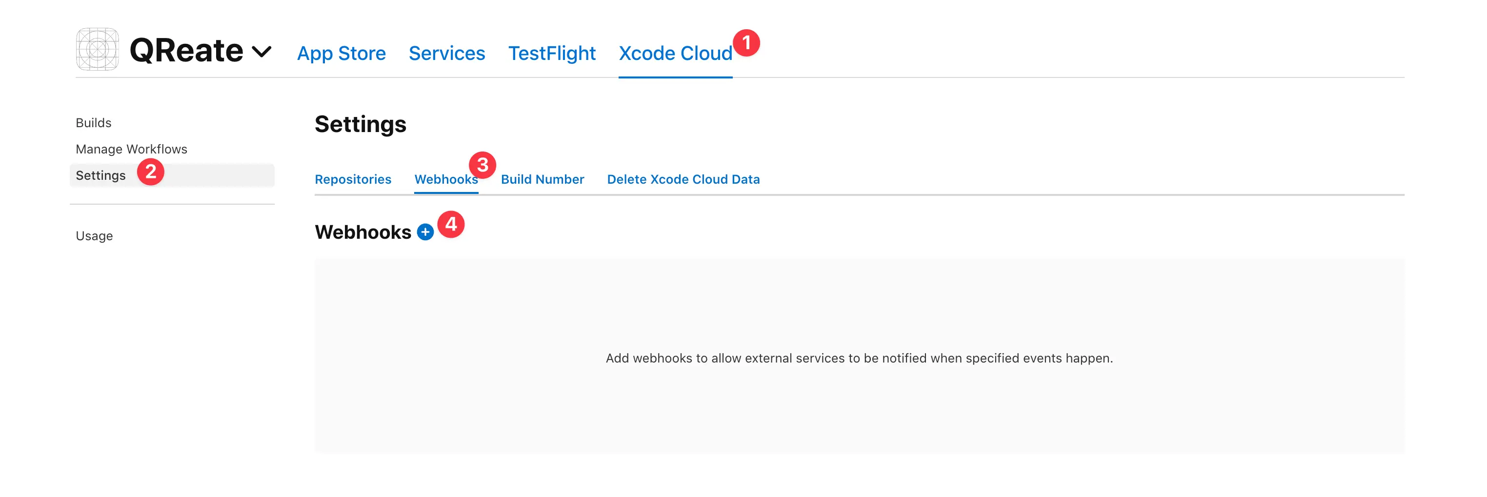 Xcode Cloud settings page